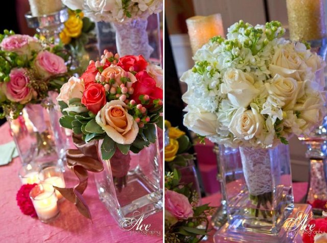 branching out event florist, white bouquet, pink centerpiece, enchanted brides